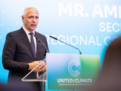 Secretary General of the Regional Cooperation Council (RCC) Amer Kapetanović opening the United for Climate: Regional Cooperation for a Resilient Future conference in Tirana on 5 May 2026 (Photo: RCC/Henri Koci)