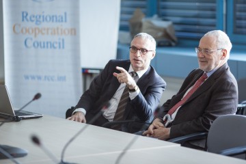 Erhard Busek (right), former Special Co-ordinator of the Stability Pact for South Eastern Europe, visits RCC’s Secretariat in Sarajevo and meets organisation's Secretary General, Goran Svilanovic, on 13 December 2016. (photo: RCC/ Haris Calkic) 