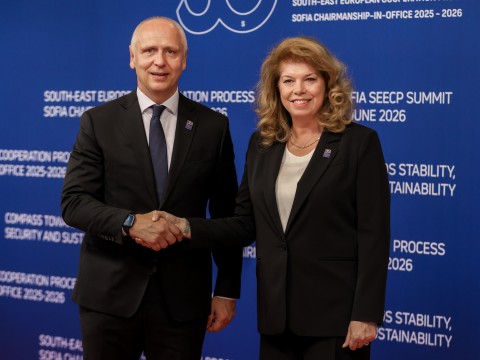 RCC Secretary General Amer Kapetanovic with the President of Bulgaria Iliana Iotova at the SEECP Leader's Summit held in Sofia on 10 June 2026 (Photo: RCC/Stefan Vasilev)