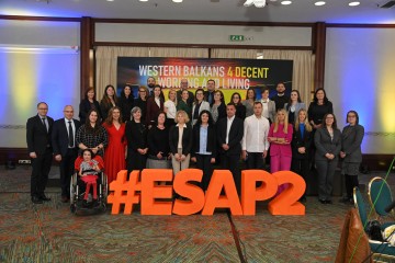 Participants of the ESAP 2 hybrid event Western Balkans 4 Decent Working and Living, Skopje, 27-28 April 2023 (Photo: RCC ESAP2/Stefan Bozarov)