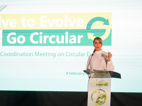 RCC Secretary General Majlinda Bregu opening the Western Balkans Coordination Meeting dubbed  Revolve to Evolve - Go Circular on 8 February 2024 in Pristina (Photo: RCC/Andi Qarri)