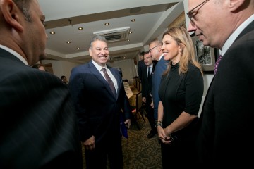 RCC Secretary General Majlinda Bregu and Gabriel Escobar, Deputy Assistant Secretary (DAS) at the SEECP Ministerial Breakfast, co-organised by the RCC and Skopje SEECP Chairpersonship-in-Office, in New York on 21 September 2023 (Photo: RCC/Lydia Lee)