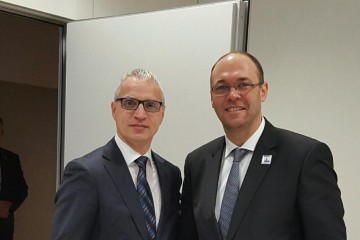 Goran Svilanovic (left),  Secretary General of the Regional Cooperation Council meets Davor Ivo Stier, Minister of Foreign and European Affairs of Republic of Croatia on the margins of OSCE Ministerial Council Meeting in Hamburg, Germany, today. (Photo: RCC/Gordana Demser)