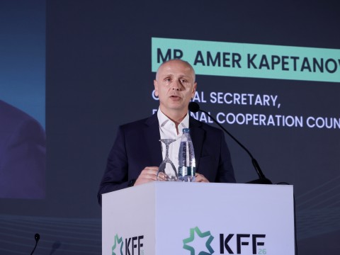 RCC Secretary General Amer Kapetanovic gave a key-note speech at the KFF2026 business forum held in Pristina on 28 April 2026 (Photo: RCC/Valdrin Xhemaj)  