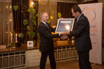 Director of the Energy Community Secretariat (ECS), Janez Kopac (right), on behalf of the ECS, receives RCC's Champion of Regional Cooperation award for 2014 from RCC Secretary General, Goran Svilanović, in Sarajevo, BiH on 25 February 2015 . (Photo: RCC/Amer Kapetanovic)