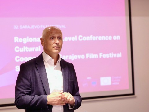 RCC Secretary General Amer Kapetanović opening the discussion titled “What Do We Ask of the Next Generation? Film, Democracy and Regional Competitiveness” on 19 August 2026 in Sarajevo (Photo: RCC/Jasmin Sakovic)