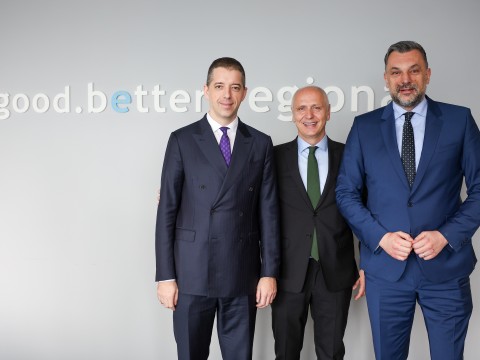 RCC Secretary General Amer Kapetanovic with Minister of Foreign Affairs of Serbia, Marko Djuric and Minister of Foreign Affairs of Bosnia and Herzegovina, Elmedin Konakovic, at the meeting on regional cooperation hosted by RCC in Sarajevo on 18 February 2026 (Photo: RCC/Armin Durgut)