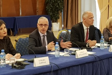 From left to right: Etilda Gjonaj, Albanian Minister of Justice, Goran Svilanovic, RCC Secretary General, Amer Kapetanovic, Head of Political Department of the RCC and Ivana Goranic, organization's Expert on Justice and Home Affairs at the  Cooperation of Region’s Judiciary in dealing with Terrorism and Violent Extremism Workshop, in Tirana on 30 May 2018. (Photo: RCC/Natasa Mitrovic) 