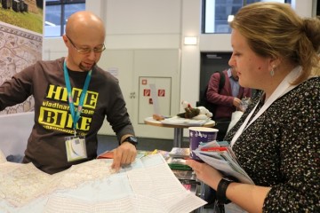 Samer Hajric promotes Via Dinarica trail at the Western Balkans-Powered by RCC.int stand at the ITB Berlin tourism fair, 7 March 2019 (Photo: RCC/Nikola Gaon)