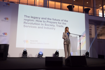 RCC Secretary General Majlinda Bregu at the opening session of the Western Balkans Summit in Poznan, 4 July 2019 (Photo: RCC/Erik Witsoe) 