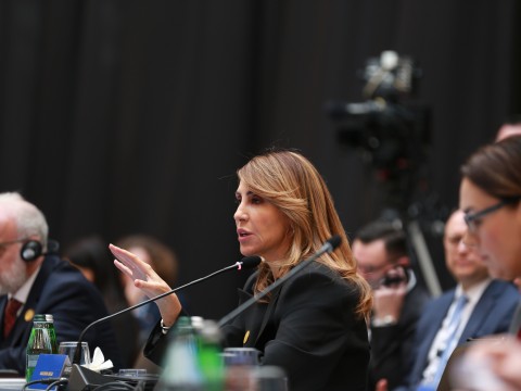 RCC Secretary General Majlinda Bregu speaking at the Growth and Convergence for the Western Balkans Six Conference, on 29 February 2024 in Tirana