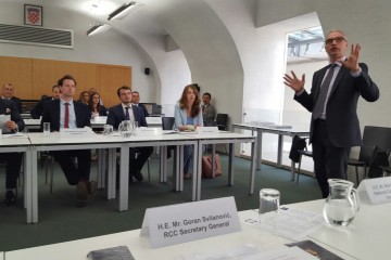 RCC Secretary General, Goran Svilanovic having presentation at 1st SEECP Seminar for Junior Diplomats in Zagreb, 12 June 2107. (Photo: RCC/Natasa Mitrovic)