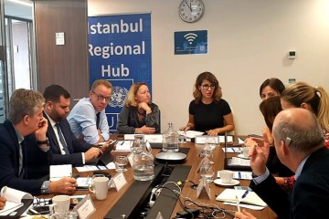 RCC Secretary General Majlinda Bregu with the team at the consultative meeting with UNDP in Istanbul, 5 November 2019 (Photo: Courtesy of UNDP) 