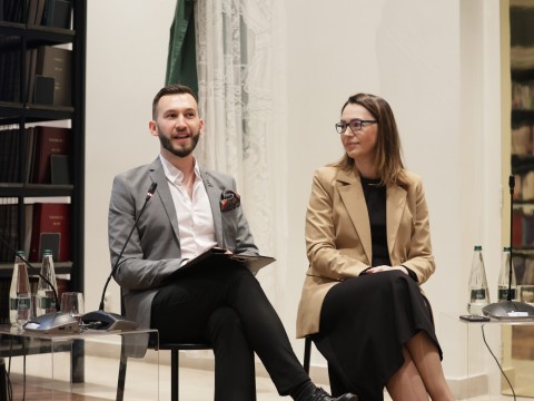 Danijela Gacevic, RCC's Head of Programme Department and Ognjen Markovic, Team Leader of the Western Balkans Youth Lab 2 hosting fourth Regional Fireside Talk, titled “The Growth Plan & Common Regional Market: Where Does Youth Fit In?”, in Tirana on 18 November 2025 (Photo: RCC/Henri Koci)