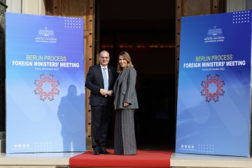 RCC Secretary General Majlinda Bregu with Igli Hasani, Minister for Europe and Foreign Affairs of Albania ahead of EU-WB Foreign Ministers Meeting, in Tirana on 6 October 2023 (Photo: RCC/Henri Koci)