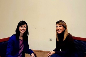 The Secretary General of the Regional Cooperation Council (RCC), Majlinda Bregu (right) met with the EU Commissioner for Digital Economy and Society, Mariya Gabriel (left), in Skopje on 18 February 2019 where they discussed the new Regional Roaming Agreement (RRA2) for the Western Balkans (WB). (Photo:  RCC/Maja Handjiska Trandafilova)