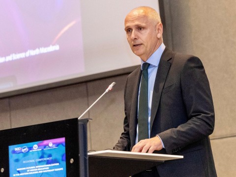 Amer Kapetanovic, RCC Secretary General, opening regional conference on higher education internationalisation in the Western Balkans and South East Europe on 26 March 2026 in Skopje (Photo: RCC/Ognen Acevski)