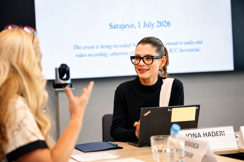 Jona Haderi, RCC's Expert on Monitoring and Reporting leading the Women Diplomats Network meeting in Sarajevo on 1 July 2026 (Photo: RCC/Jasmin Sakovic)