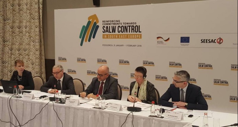 RCC Secretary General Goran Svilanovic addressing the High Level Regional Conference - Reinforcing Commitments towards Small Arms and Light Weapons Control in South East Europe, in Podgorica, Montenegro, 1 February 2018 (Photo: RCC/Zoran Popov)