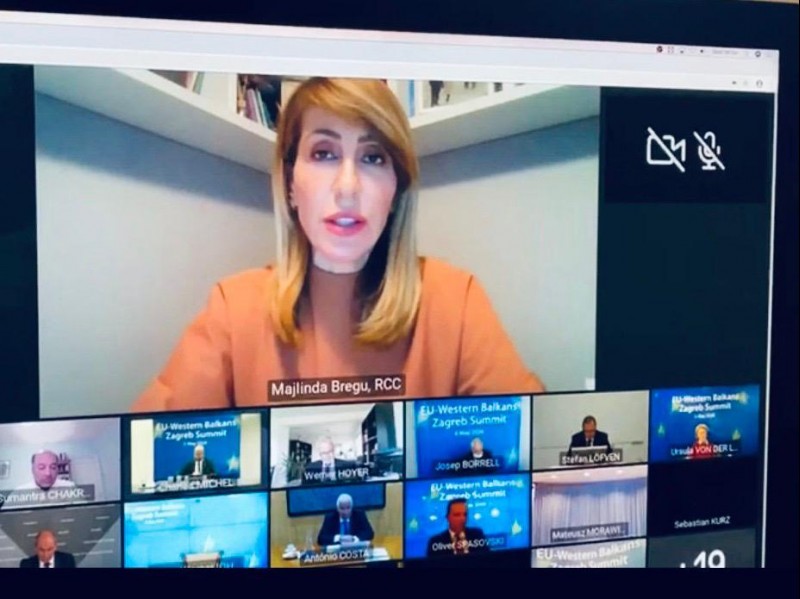 RCC Secretary General Majlinda Bregu speaking at the online Western Balkans Zagreb Summit on 6 May 2020