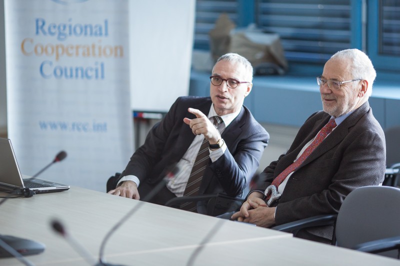 Erhard Busek (right), former Special Co-ordinator of the Stability Pact for South Eastern Europe, visits RCC’s Secretariat in Sarajevo and meets organisation's Secretary General, Goran Svilanovic, on 13 December 2016. (photo: RCC/ Haris Calkic)