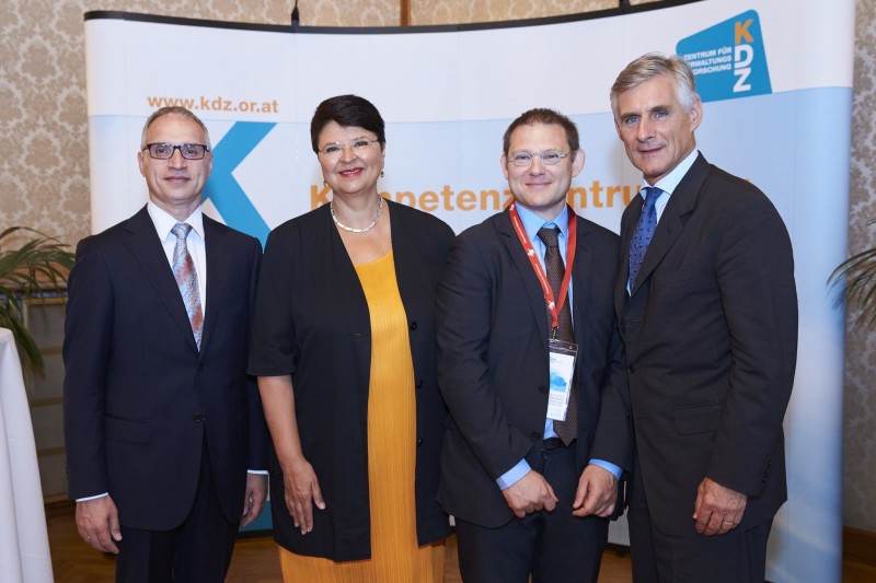 From left to right: Goran Svilanovic, RCC Secretary General; Renate Brauner, Member of Vienna's Government, Executive City Councillor for Finance, Economy & International Affairs; Thomas Prorok, KDZ_Austria Deputy Managing Director; and Michael Linhart, Secretary-General of the Austrian Foreign Ministry; at the “Public Governance as the Foundation of European Integration” conference in Vienna on 23 June 2016. (Photo: @KDZ_Austria)