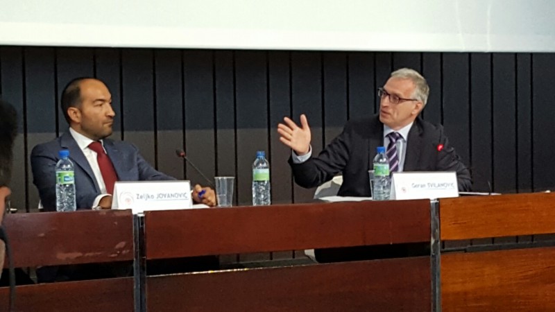 Goran Svilanovic, RCC Secretary General (right) and Zeljko Jovanovic, Director, Roma Initiatives Office, Open Society Foundations (left) at the Roma Integration 2020 Launch Event on 9 June 2016 in Brussels (Photo: RCC/Gordana Demser)