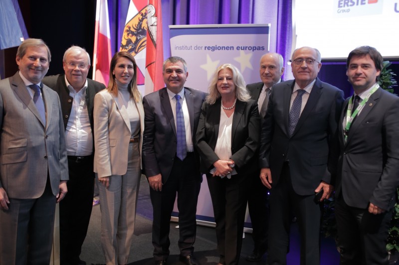 Participants of the ‘Peace on the Western Balkans - Peace in Europe’ panel session of the 15th Salzburg Europe Summit, in Salzburg, Austria, on 6-8 October 2019. Majlinda Bregu, RCC Secretary General third left. (Photo: Elmas Libohova)