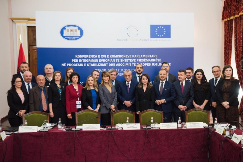 Participants of the Conference of the Parliamentary Committees for EU affairs of the countries participating in the Stabilisation and Association Process of South East Europe (COSAP) held in Tirana on 17 January 2020 (Photo: RCC/Armand Habazaj)
