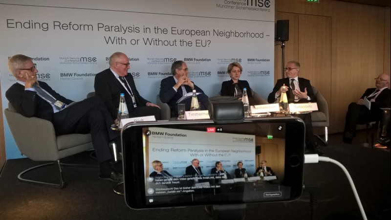 RCC Secretary General, Goran Svilanovic (first right), at the panel “Ending Reform Paralysis in the European Neighbourhood – with or without the EU” organised by the BMW Foundation onset of the 53rd Munich Security Conference, on 17 February 2017. (Photo: BMW Foundation)