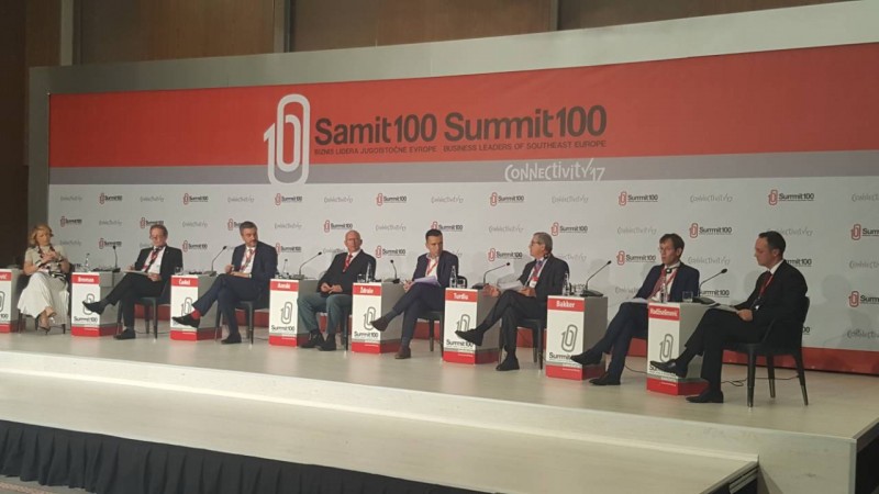 Gazmend Turdiu, Deputy Secretary General of the Regional Cooperation Council, speaking at 6th Summit100 of Business Leaders of Southeast Europe in Skopje, 16 October 2017 (Photo: RCC/Zoran Popov)