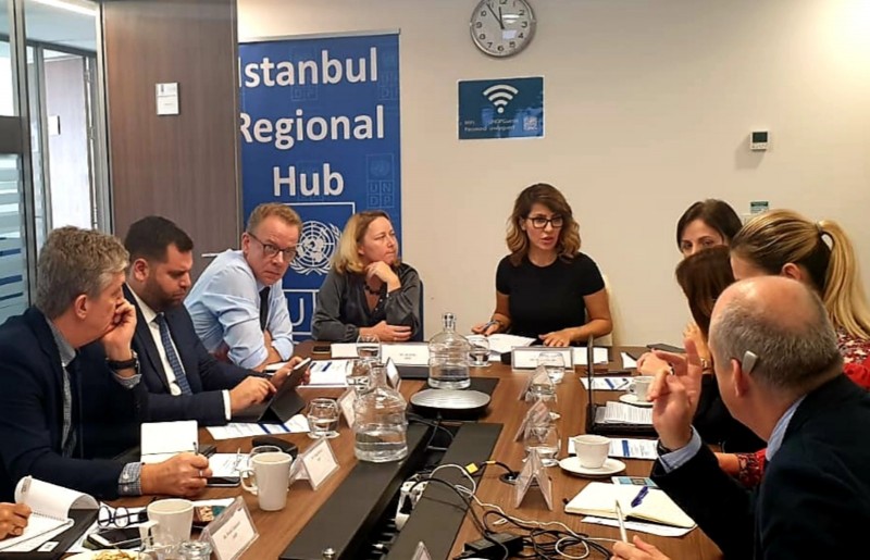 RCC Secretary General Majlinda Bregu with the team at the consultative meeting with UNDP in Istanbul, 5 November 2019 (Photo: Courtesy of UNDP)