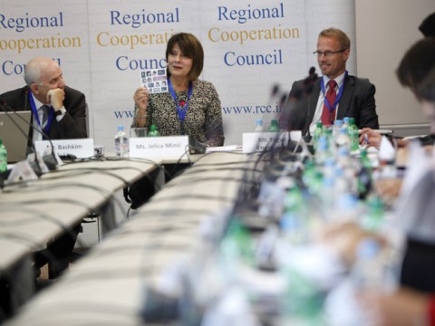 Jelica Minic (centre), Deputy RCC Secretary General, Bashkim Sykja (left), Director of Competitiveness Policy Department at the Ministry of Economy, Trade and Energy of Albania and Yngve Engstroem, Head of Regional Cooperation and Programmes Unit at the EC’s Directorate General for Enlargement, at the opening of the 11th SEEIC meeting, in Sarajevo on 3 October 2012. (Photo: RCC/Dado Ruvic)