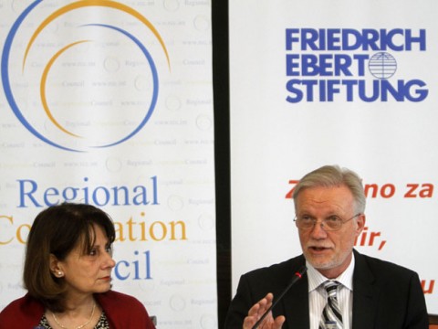 Jelica Minic (left), Deputy RCC Secretary General, and Roland Feicht, Director of FES Project for Labor Relations and Social Dialogue in South East Europe, are to open a two-day regional conference ‘New Skills for New Jobs’ in Western Balkans, in Sarajevo on 12 July 2012. (Photo RCC/Dado Ruvic) Jelica Minic (left), Deputy RCC Secretary General, and Roland Feicht, Director of FES Project for Labor Relations and Social Dialogue in South East Europe, are to open a two-day regional conference ‘New Skills for New Jobs’ in Western Balkans, in Sarajevo on 12 July 2012. (Photo RCC/Dado Ruvic)