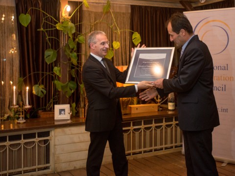Director of the Energy Community Secretariat (ECS), Janez Kopac (right), on behalf of the ECS, receives RCC's Champion of Regional Cooperation award for 2014 from RCC Secretary General, Goran Svilanović, in Sarajevo, BiH on 25 February 2015 . (Photo: RCC/Amer Kapetanovic) Director of the Energy Community Secretariat (ECS), Janez Kopac (right), on behalf of the ECS, receives RCC's Champion of Regional Cooperation award for 2014 from RCC Secretary General, Goran Svilanović, in Sarajevo, BiH on 25 February 2015 . (Photo: RCC/Amer Kapetanovic)