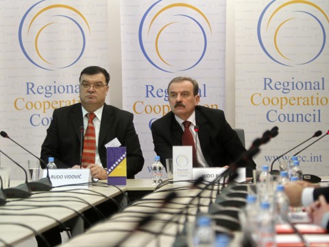 Minister of Communications and Transport of BiH, Rudo Vidovic (left) and RCC Secretary General, Hido Biscevic, opened the sixth meeting of the South East European Research Area for e-Infrastructures in Sarajevo, BiH, on 26 January 2011. (Photo RCC/Dado Ruvic) Minister of Communications and Transport of BiH, Rudo Vidovic (left) and RCC Secretary General, Hido Biscevic, opened the sixth meeting of the South East European Research Area for e-Infrastructures in Sarajevo, BiH, on 26 January 2011. (Photo RCC/Dado Ruvic)