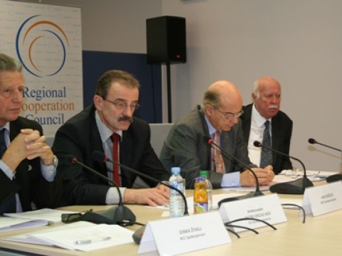 Secretary Generals of Central European Initiative, Regional Cooperation Council, Organization of the Black Sea Economic Cooperation and Adriatic-Ionian Initiative (left to right), at a coordination meeting in Sarajevo, 13 October 2008. (Photo RCC/Selma Ahatovic-Lihic) Secretary Generals of Central European Initiative, Regional Cooperation Council, Organization of the Black Sea Economic Cooperation and Adriatic-Ionian Initiative (left to right), at a coordination meeting in Sarajevo, 13 October 2008. (Photo RCC/Selma Ahatovic-Lihic)