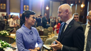 RCC Secretary General Amer Kapetanovic with Marta Kos, European Commissioner for Enlargement in Skopje during the Growth Plan Summit held on 1 July 2025 (Photo: RCC/Ognen Acevski)